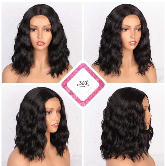 NEW Short Bob Wavy Curly Wig Synthetic Black